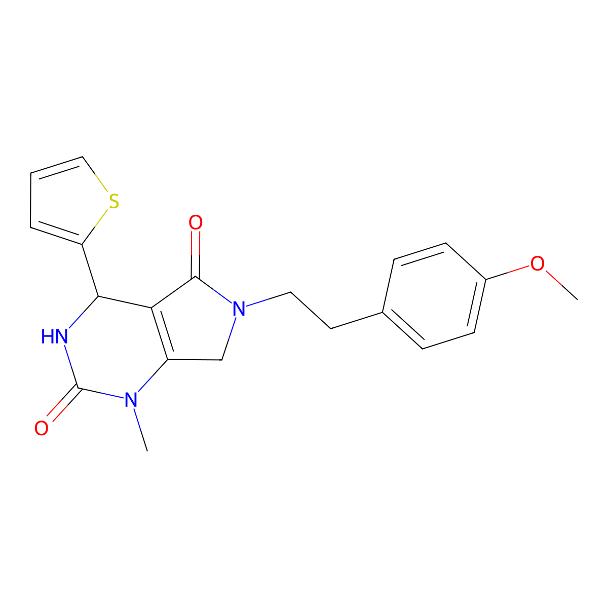 6-(4-methoxyphenethyl)-1-methyl-4-(thiophen-2-yl)-3,4,6,7-tetrahydro-1H-pyrrolo[3,4-d]pyrimidine-2,5-dione molecular structure, CAS 1171401-30-1