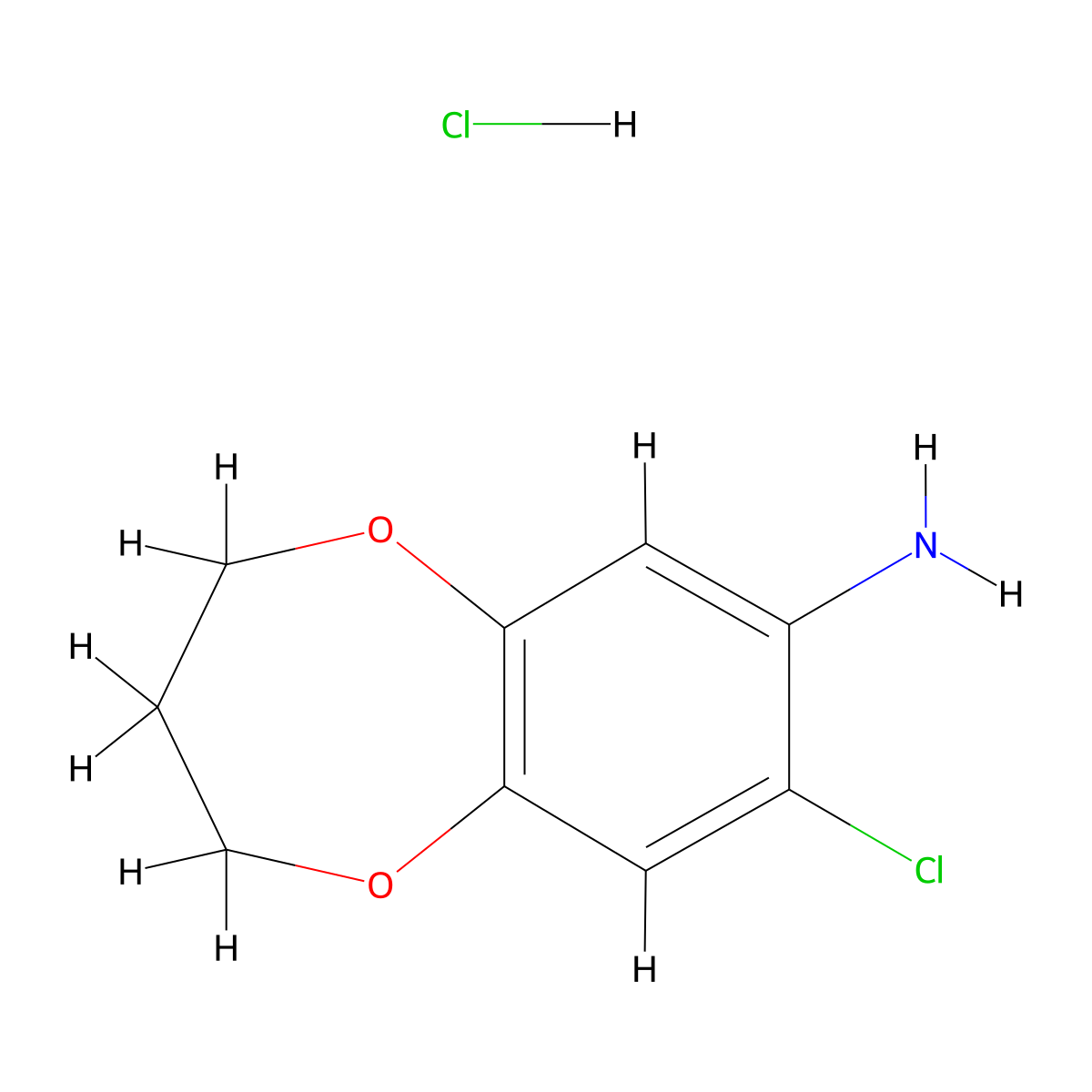 8-chloro-3,4-dihydro-2H-1,5-benzodioxepin-7-amine hydrochloride molecular structure, CAS 1171401-51-6