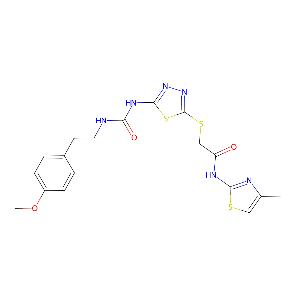 2-((5-(3-(4-methoxyphenethyl)ureido)-1,3,4-thiadiazol-2-yl)thio)-N-(4-methylthiazol-2-yl)acetamide molecular structure, CAS 1171401-72-1