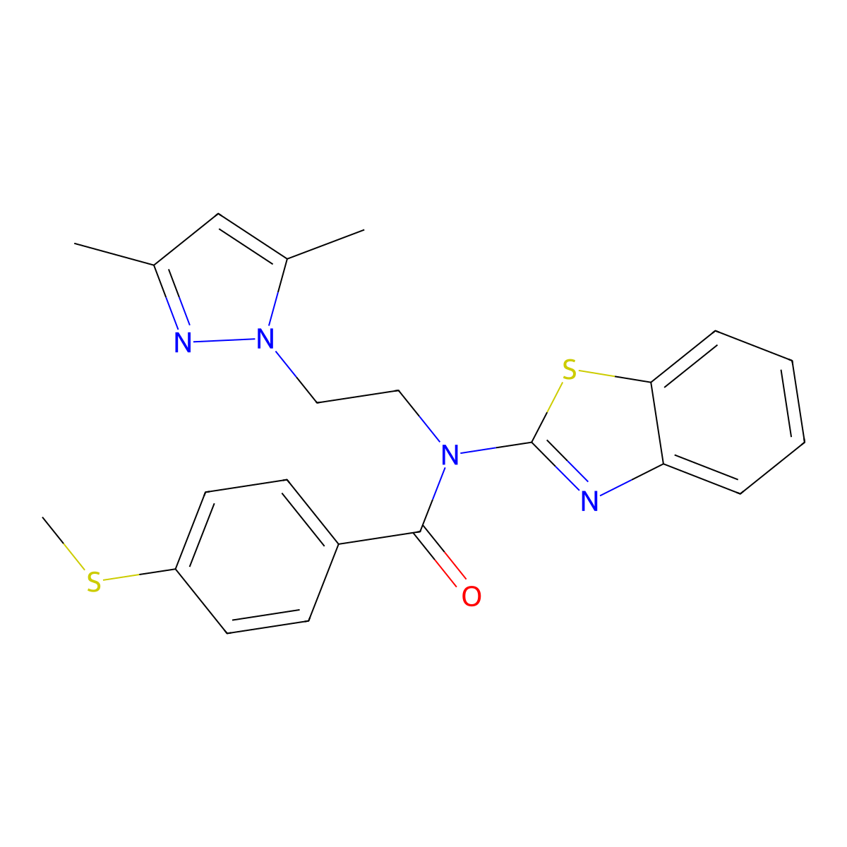 N-(benzo[d]thiazol-2-yl)-N-(2-(3,5-dimethyl-1H-pyrazol-1-yl)ethyl)-4-(methylthio)benzamide molecular structure, CAS 1171402-41-7
