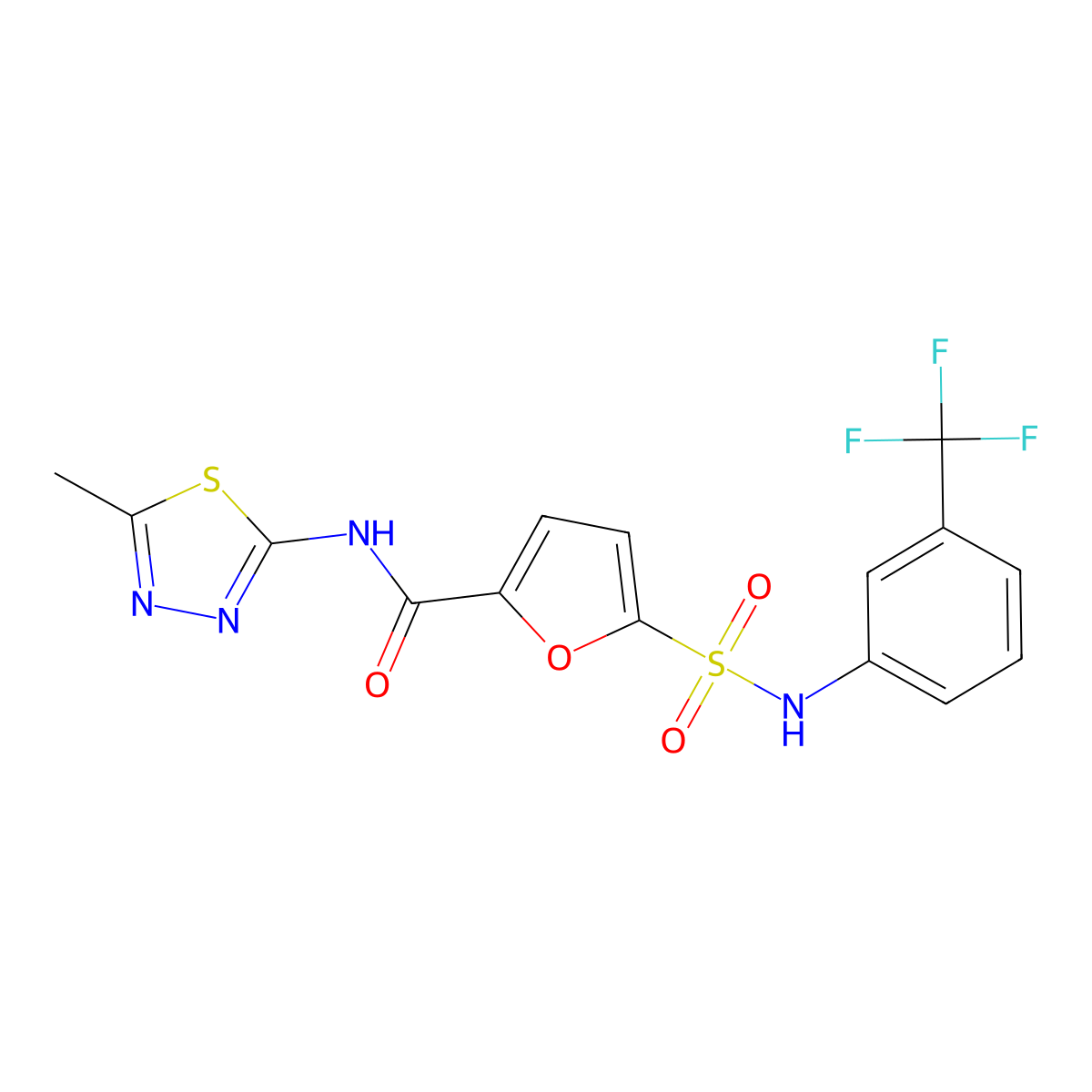 N-(5-methyl-1,3,4-thiadiazol-2-yl)-5-(N-(3-(trifluoromethyl)phenyl)sulfamoyl)furan-2-carboxamide molecular structure, CAS 1171402-98-4