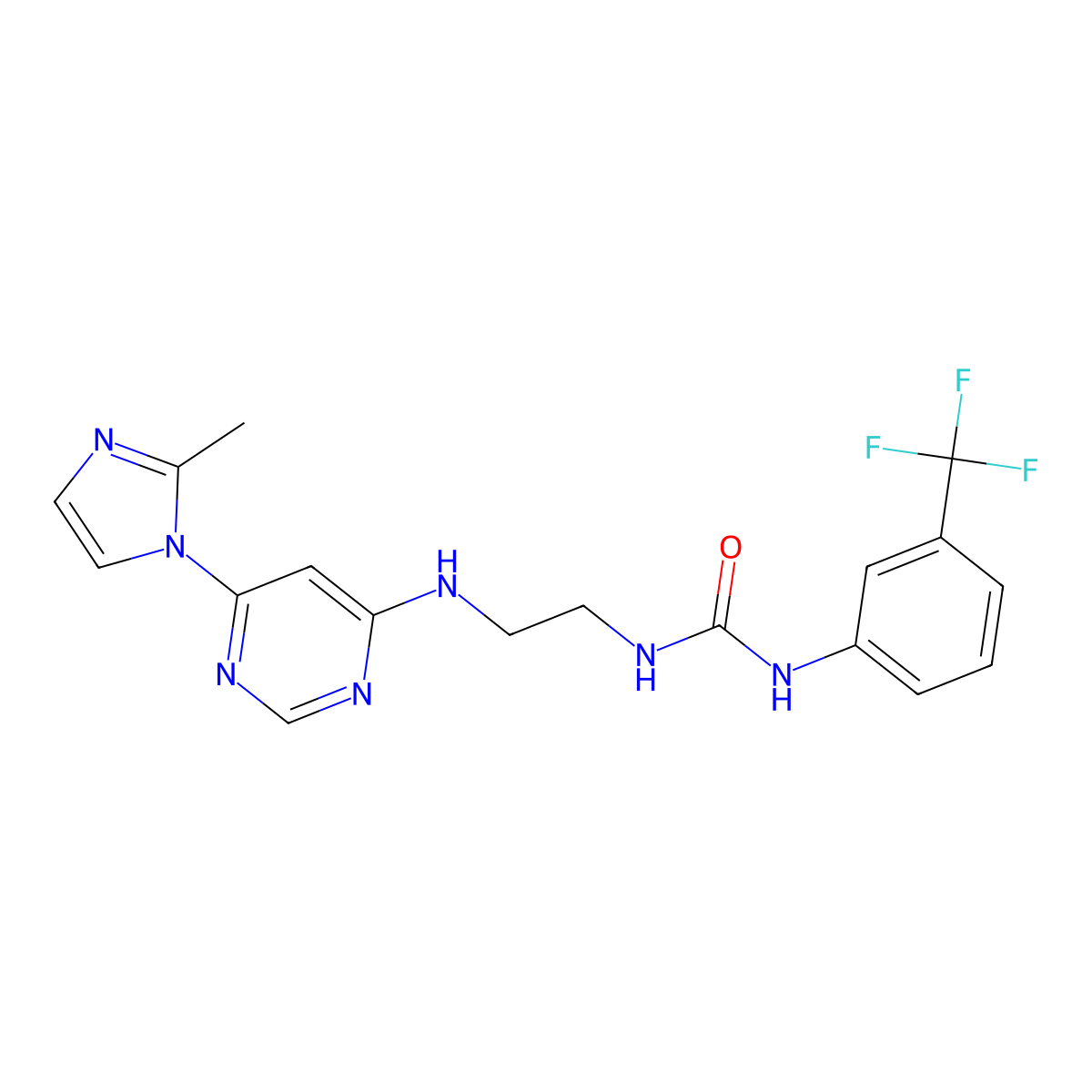 1-(2-((6-(2-methyl-1H-imidazol-1-yl)pyrimidin-4-yl)amino)ethyl)-3-(3-(trifluoromethyl)phenyl)urea molecular structure, CAS 1171403-52-3