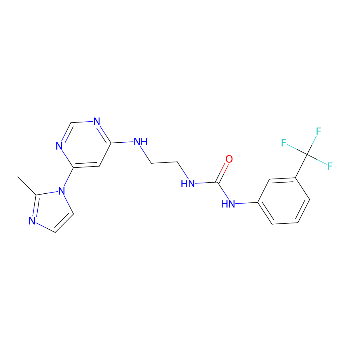 1-(2-((6-(2-methyl-1H-imidazol-1-yl)pyrimidin-4-yl)amino)ethyl)-3-(3-(trifluoromethyl)phenyl)urea molecular structure, CAS 1171403-52-3