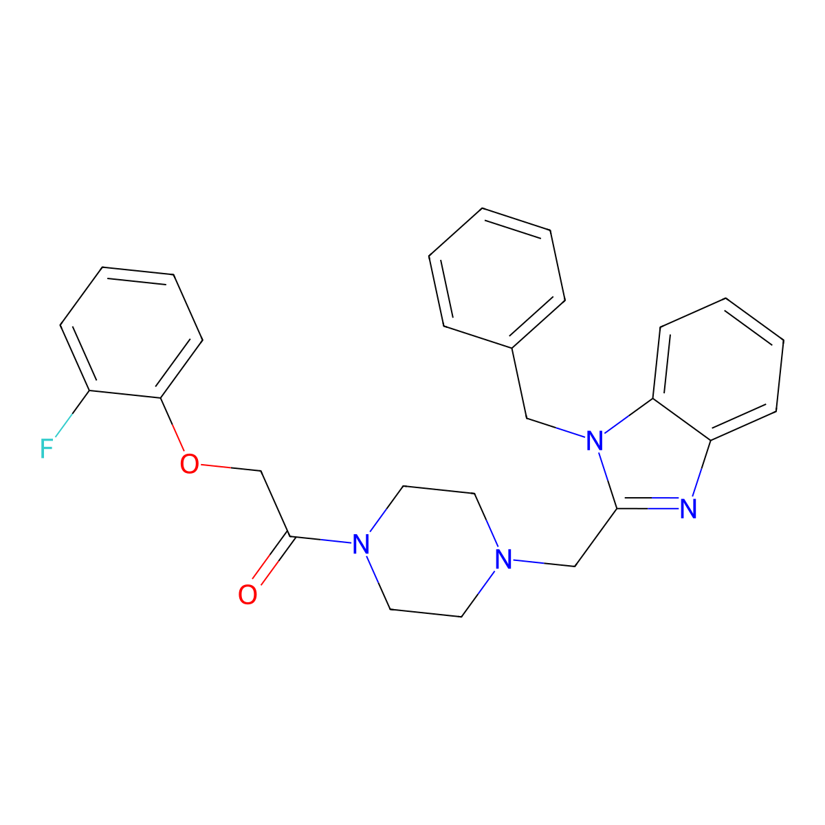 1-(4-((1-benzyl-1H-benzo[d]imidazol-2-yl)methyl)piperazin-1-yl)-2-(2-fluorophenoxy)ethanone molecular structure, CAS 1171404-75-3