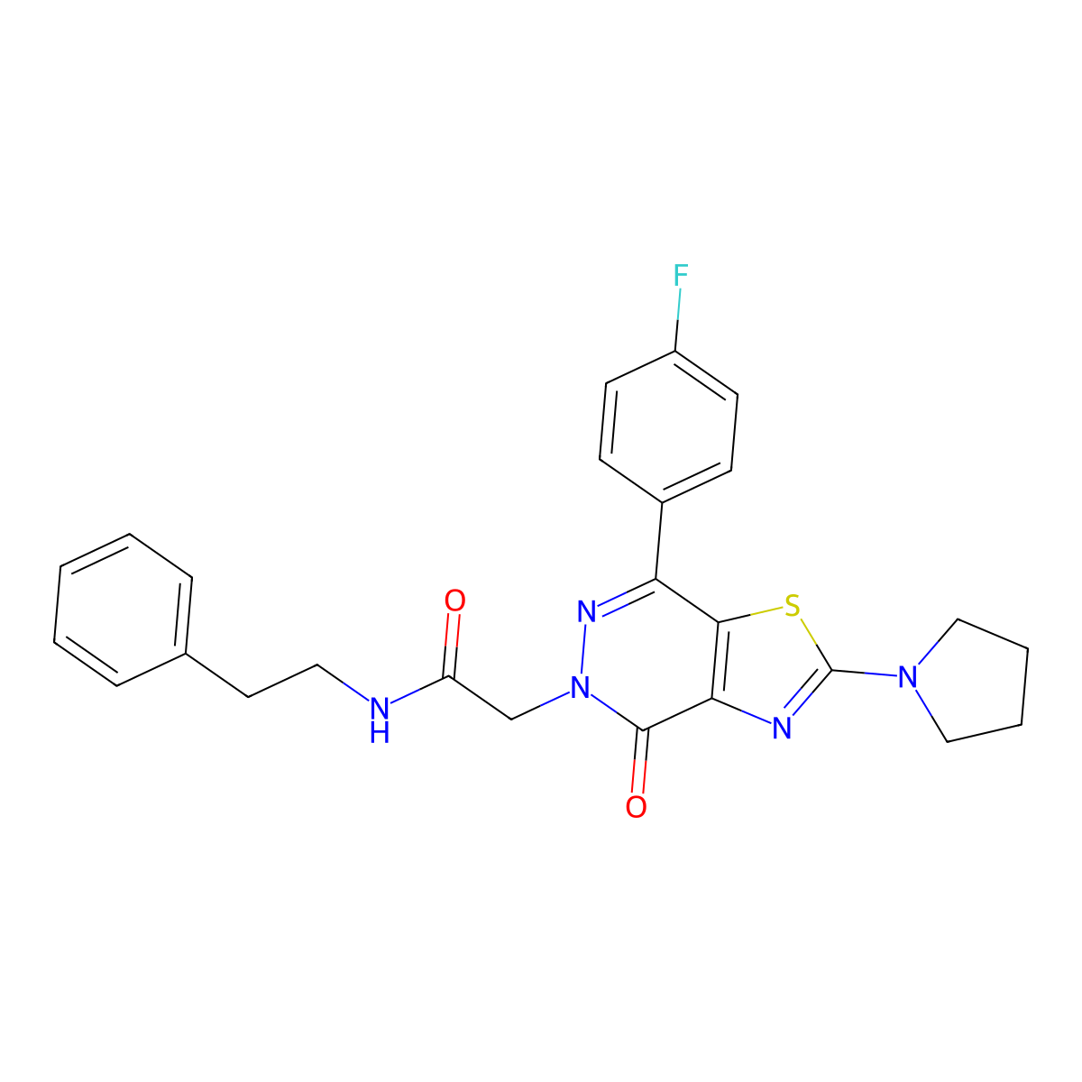 2-(7-(4-fluorophenyl)-4-oxo-2-(pyrrolidin-1-yl)thiazolo[4,5-d]pyridazin-5(4H)-yl)-N-phenethylacetamide molecular structure, CAS 1171404-80-0