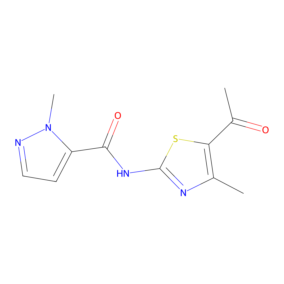 N-(5-acetyl-4-methyl-1,3-thiazol-2-yl)-1-methyl-1H-pyrazole-5-carboxamide molecular structure, CAS 1171408-26-6
