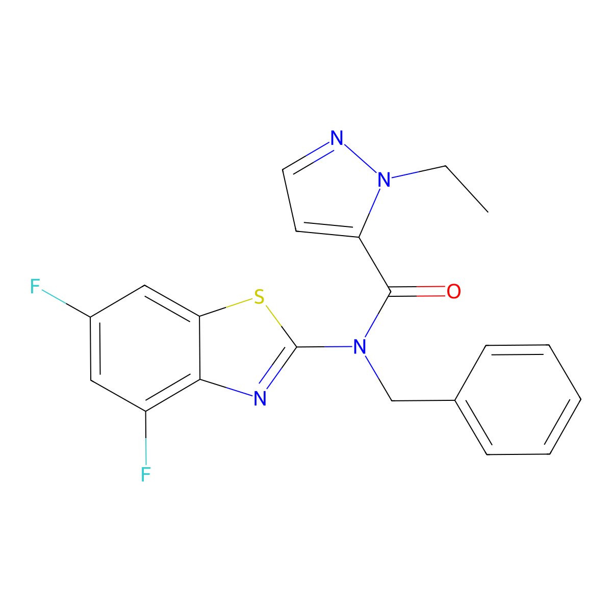N-benzyl-N-(4,6-difluorobenzo[d]thiazol-2-yl)-1-ethyl-1H-pyrazole-5-carboxamide molecular structure, CAS 1171408-90-4
