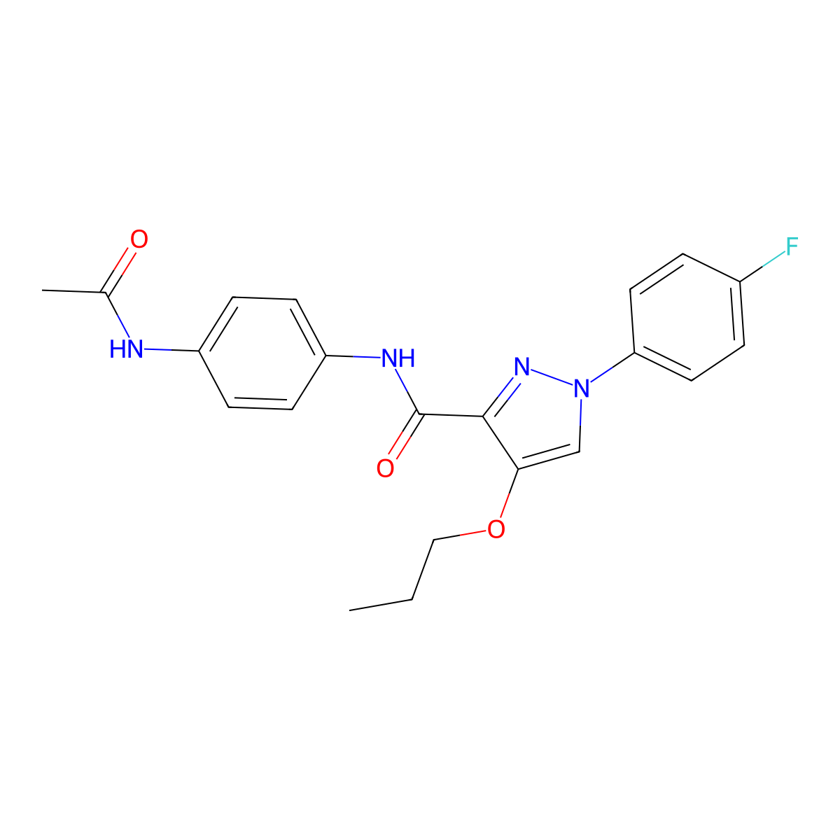 N-(4-acetamidophenyl)-1-(4-fluorophenyl)-4-propoxy-1H-pyrazole-3-carboxamide molecular structure, CAS 1171409-23-6