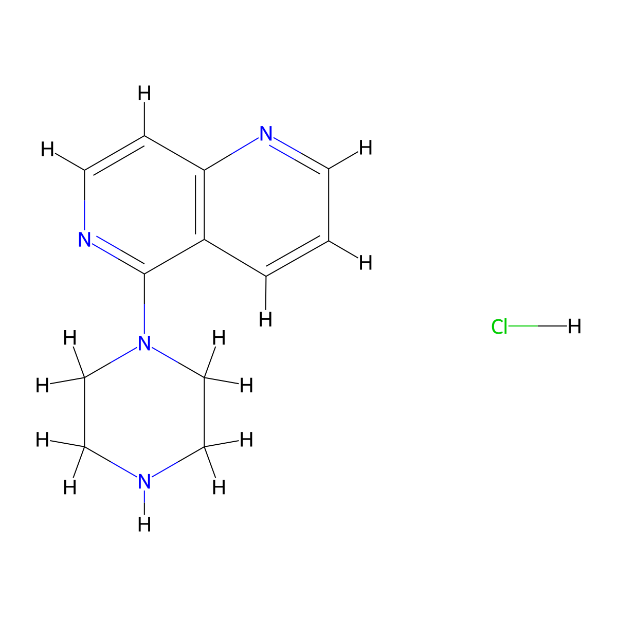 5-Piperazin-1-yl-1,6-naphthyridine hydrochloride molecular structure, CAS 1171412-23-9
