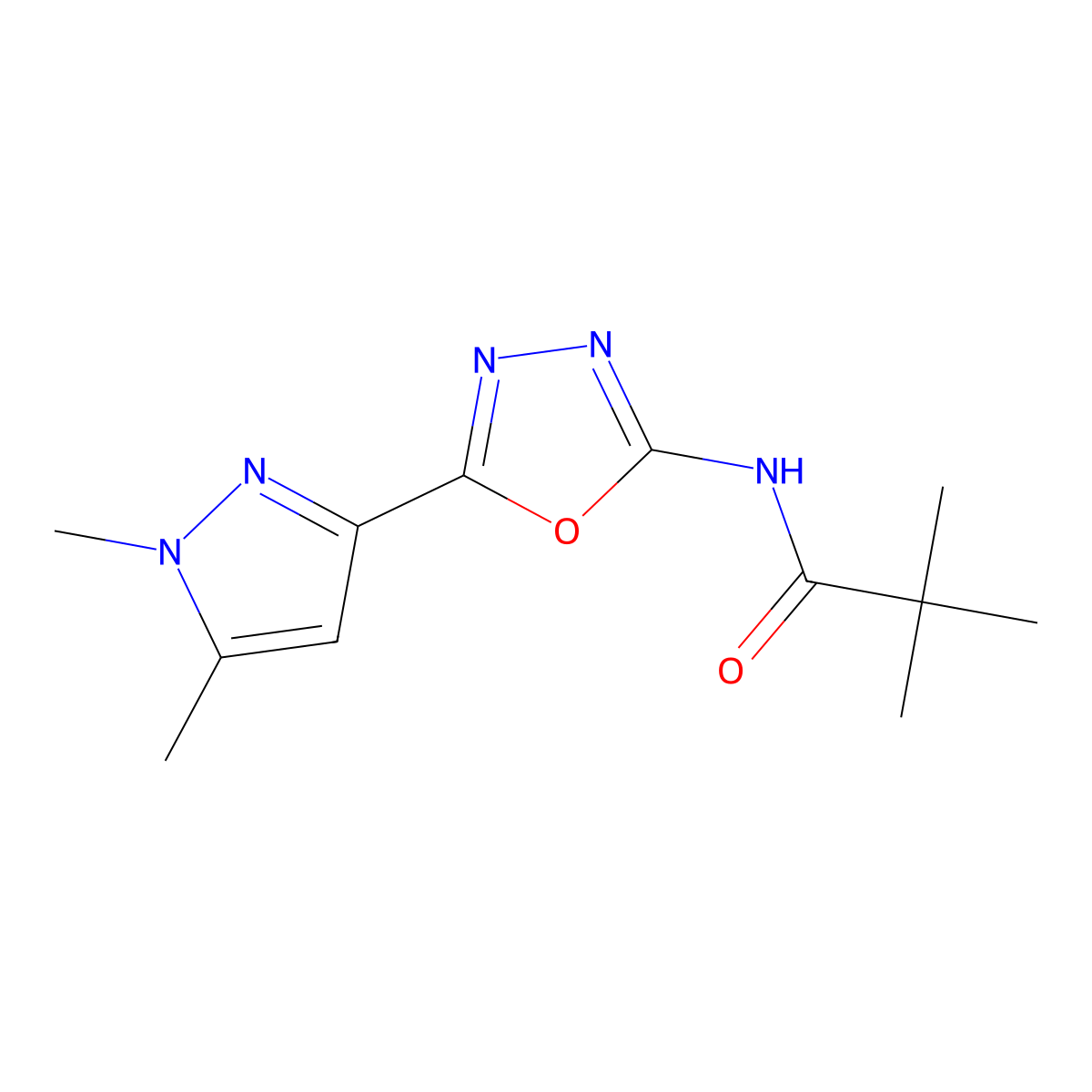 N-(5-(1,5-dimethyl-1H-pyrazol-3-yl)-1,3,4-oxadiazol-2-yl)pivalamide molecular structure, CAS 1171412-47-7