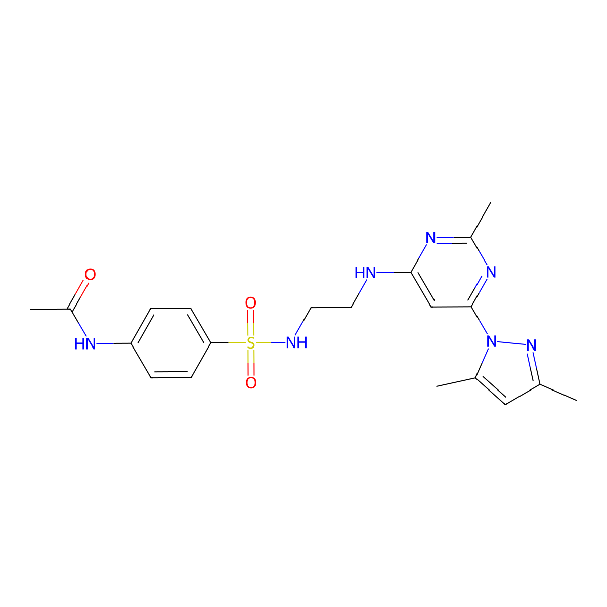 N-(4-(N-(2-((6-(3,5-dimethyl-1H-pyrazol-1-yl)-2-methylpyrimidin-4-yl)amino)ethyl)sulfamoyl)phenyl)acetamide molecular structure, CAS 1171413-56-1