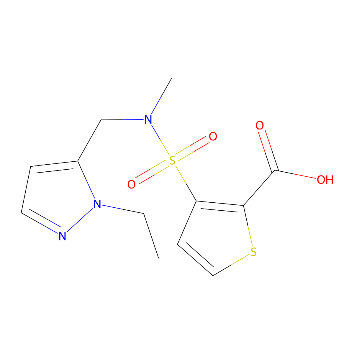 3-(N-((1-Ethyl-1H-pyrazol-5-yl)methyl)-N-methylsulfamoyl)thiophene-2-carboxylic acid molecular structure, CAS 1171417-13-2