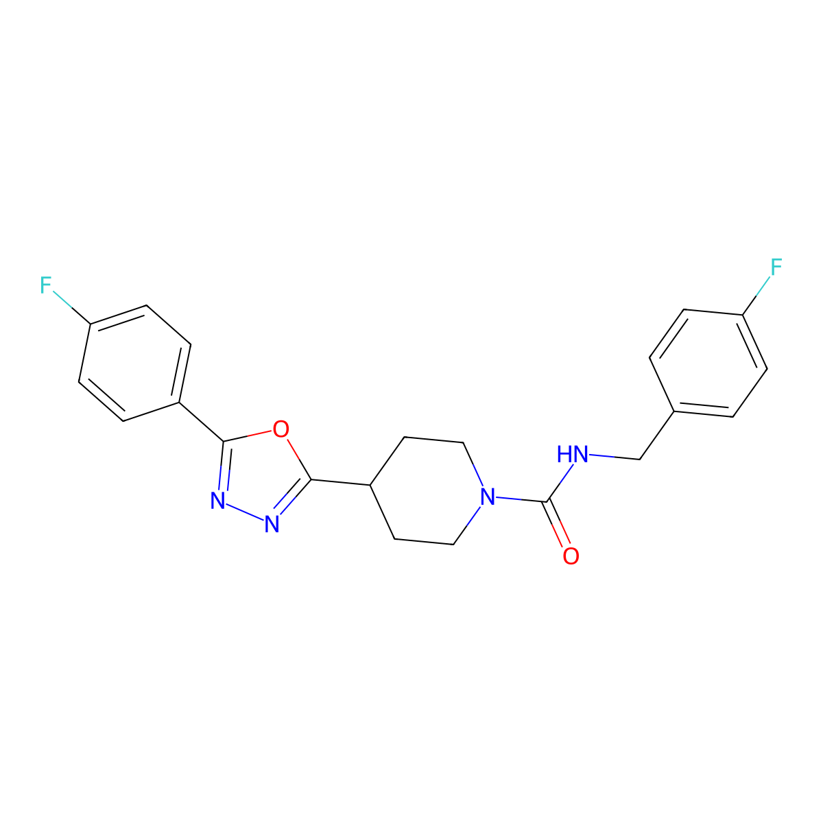 N-(4-fluorobenzyl)-4-(5-(4-fluorophenyl)-1,3,4-oxadiazol-2-yl)piperidine-1-carboxamide molecular structure, CAS 1171419-22-9