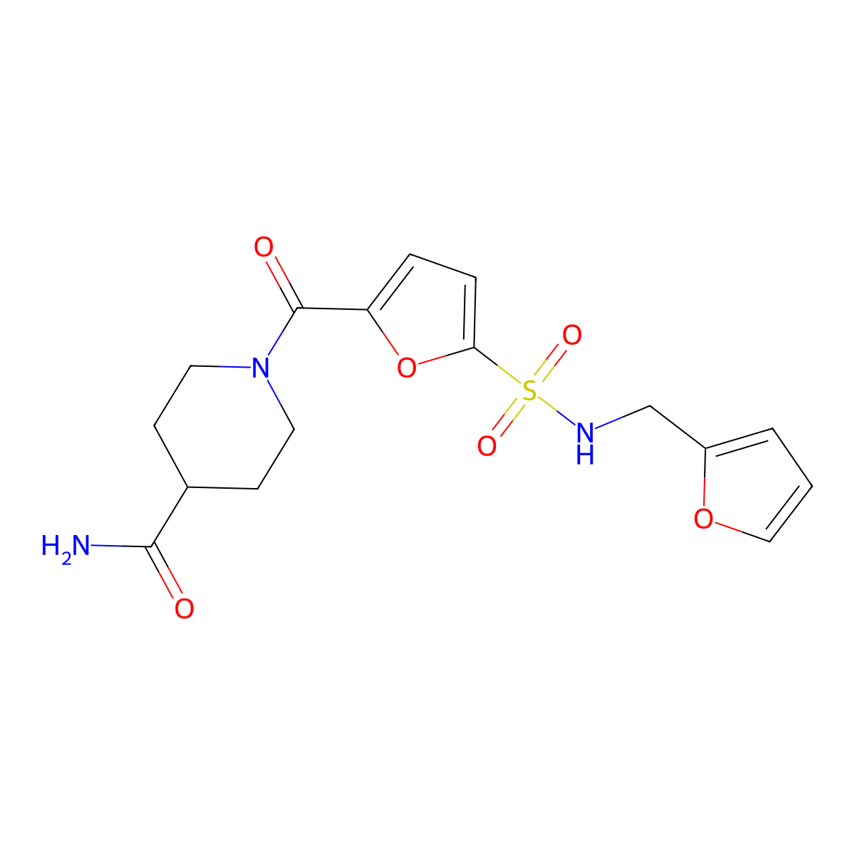 1-(5-(N-(furan-2-ylmethyl)sulfamoyl)furan-2-carbonyl)piperidine-4-carboxamide molecular structure, CAS 1171419-74-1