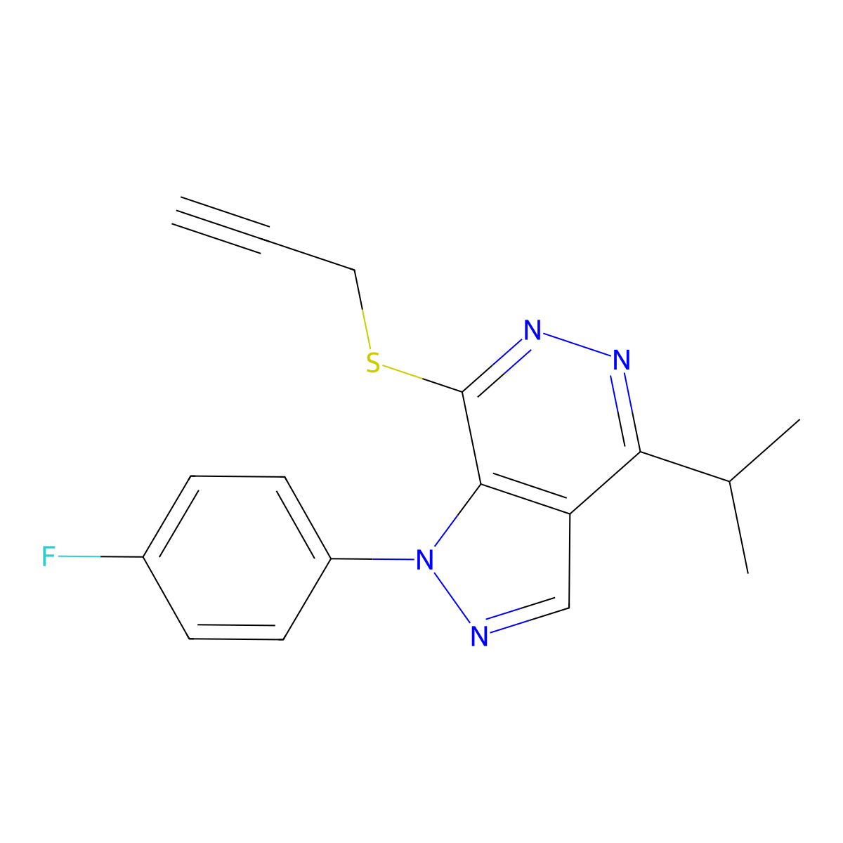 1-(4-fluorophenyl)-4-isopropyl-7-(prop-2-yn-1-ylthio)-1H-pyrazolo[3,4-d]pyridazine molecular structure, CAS 1171421-24-1