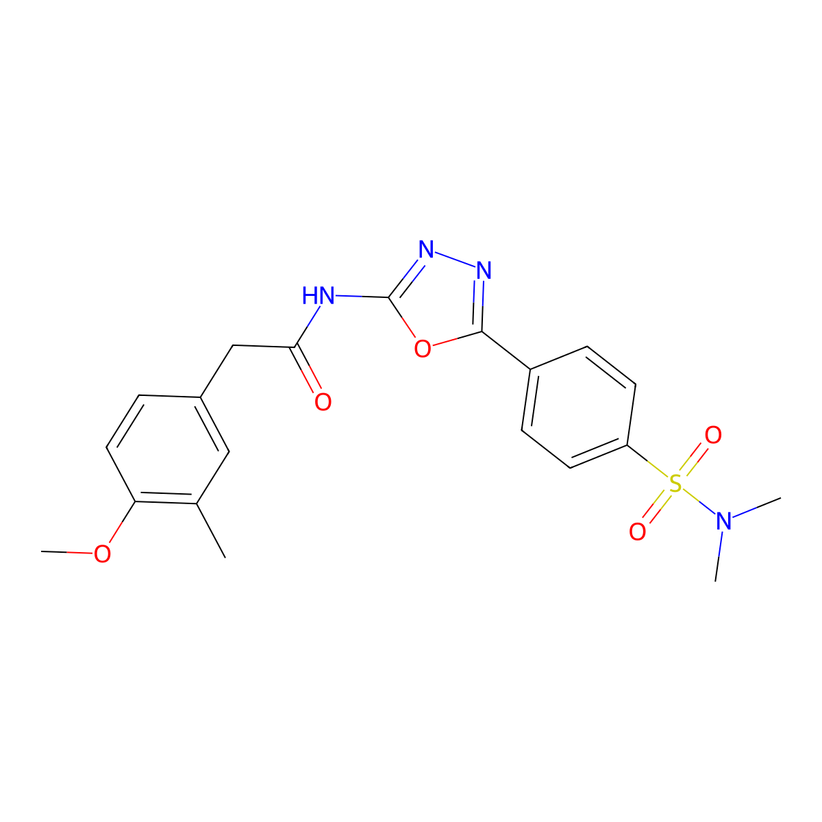 N-(5-(4-(N,N-dimethylsulfamoyl)phenyl)-1,3,4-oxadiazol-2-yl)-2-(4-methoxy-3-methylphenyl)acetamide molecular structure, CAS 1171421-27-4
