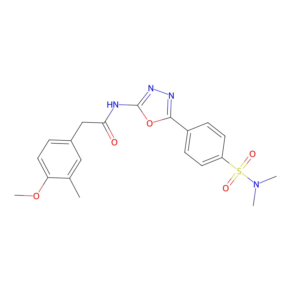 N-(5-(4-(N,N-dimethylsulfamoyl)phenyl)-1,3,4-oxadiazol-2-yl)-2-(4-methoxy-3-methylphenyl)acetamide molecular structure, CAS 1171421-27-4