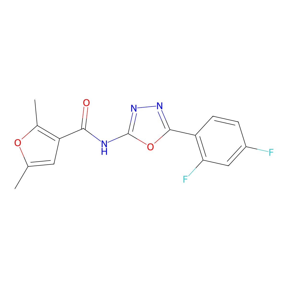 N-[5-(2,4-difluorophenyl)-1,3,4-oxadiazol-2-yl]-2,5-dimethylfuran-3-carboxamide molecular structure, CAS 1171422-79-9