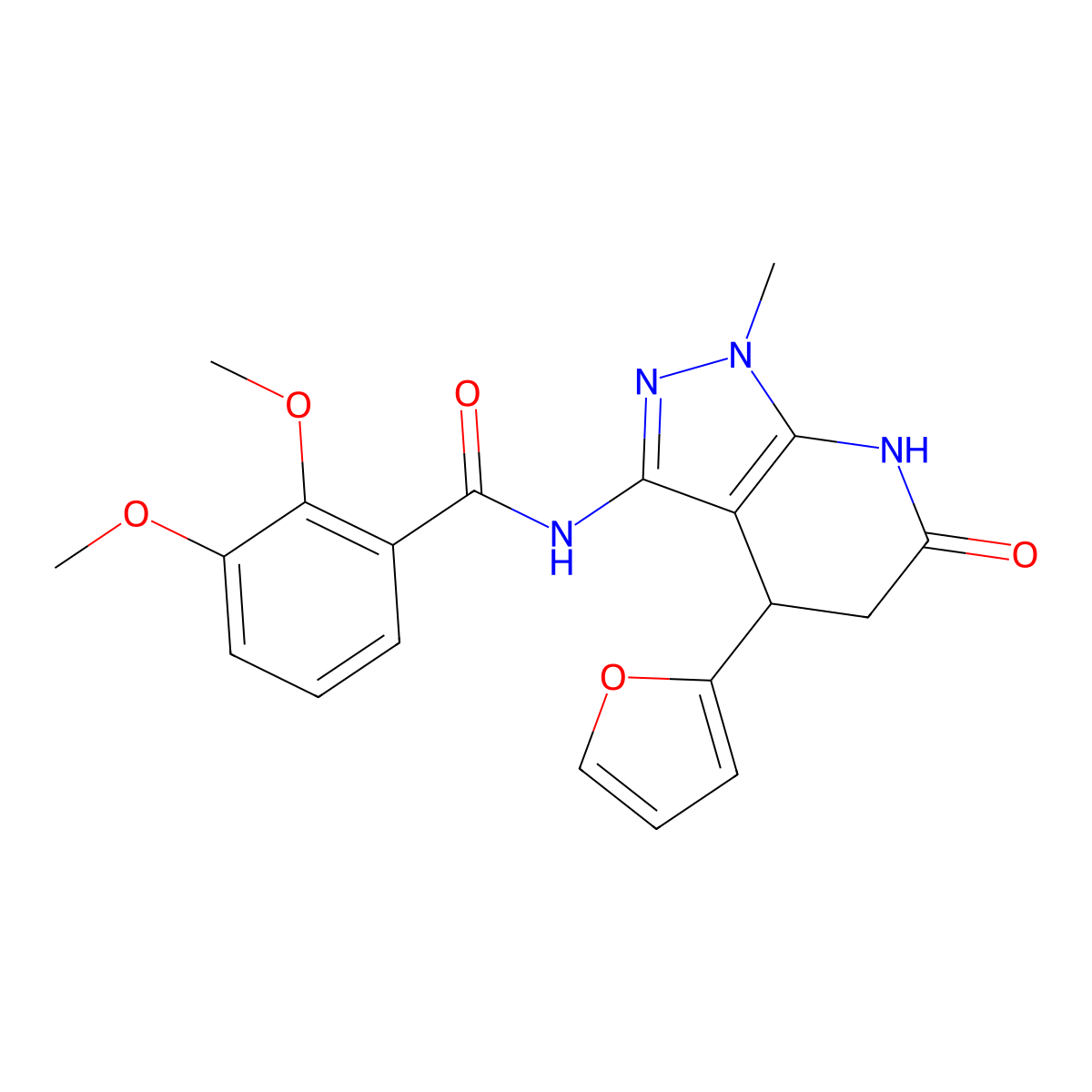 N-(4-(furan-2-yl)-1-methyl-6-oxo-4,5,6,7-tetrahydro-1H-pyrazolo[3,4-b]pyridin-3-yl)-2,3-dimethoxybenzamide molecular structure, CAS 1171423-36-1