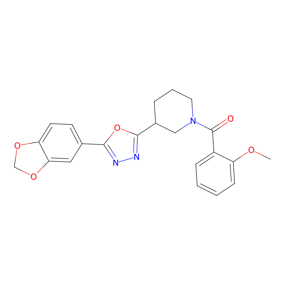 (3-(5-(Benzo[d][1,3]dioxol-5-yl)-1,3,4-oxadiazol-2-yl)piperidin-1-yl)(2-methoxyphenyl)methanone molecular structure, CAS 1171423-65-6