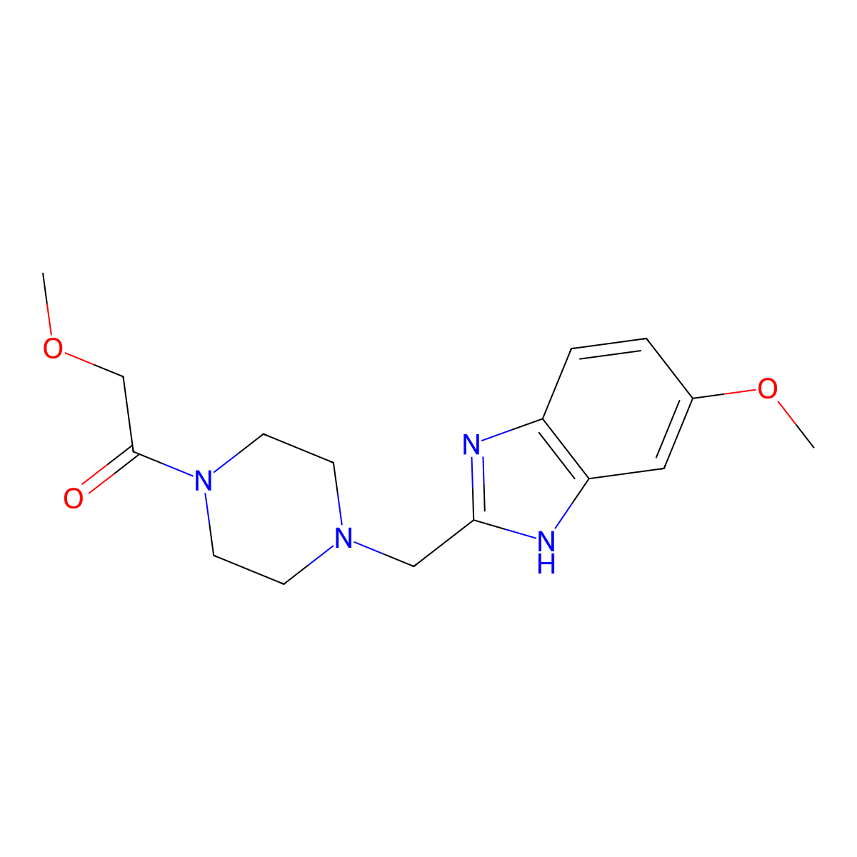 2-methoxy-1-(4-((5-methoxy-1H-benzo[d]imidazol-2-yl)methyl)piperazin-1-yl)ethanone molecular structure, CAS 1171425-43-6
