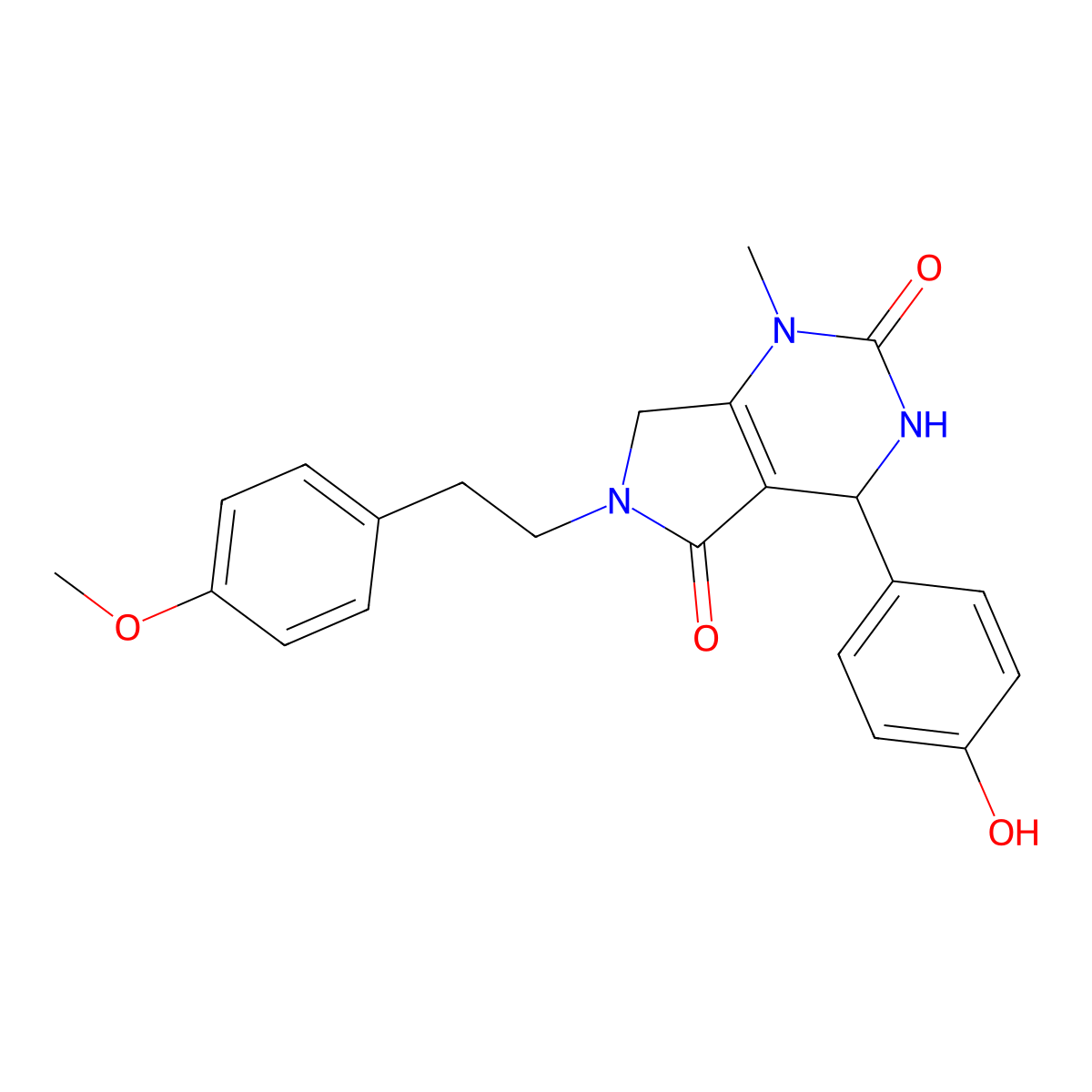 4-(4-hydroxyphenyl)-6-[2-(4-methoxyphenyl)ethyl]-1-methyl-1H,2H,3H,4H,5H,6H,7H-pyrrolo[3,4-d]pyrimidine-2,5-dione molecular structure, CAS 1171425-47-0