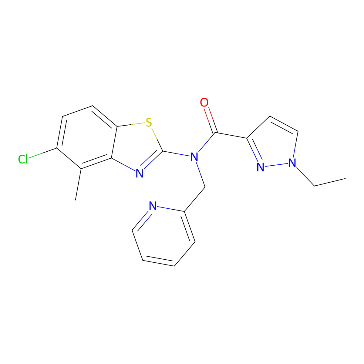 N-(5-chloro-4-methylbenzo[d]thiazol-2-yl)-1-ethyl-N-(pyridin-2-ylmethyl)-1H-pyrazole-3-carboxamide molecular structure, CAS 1171425-64-1