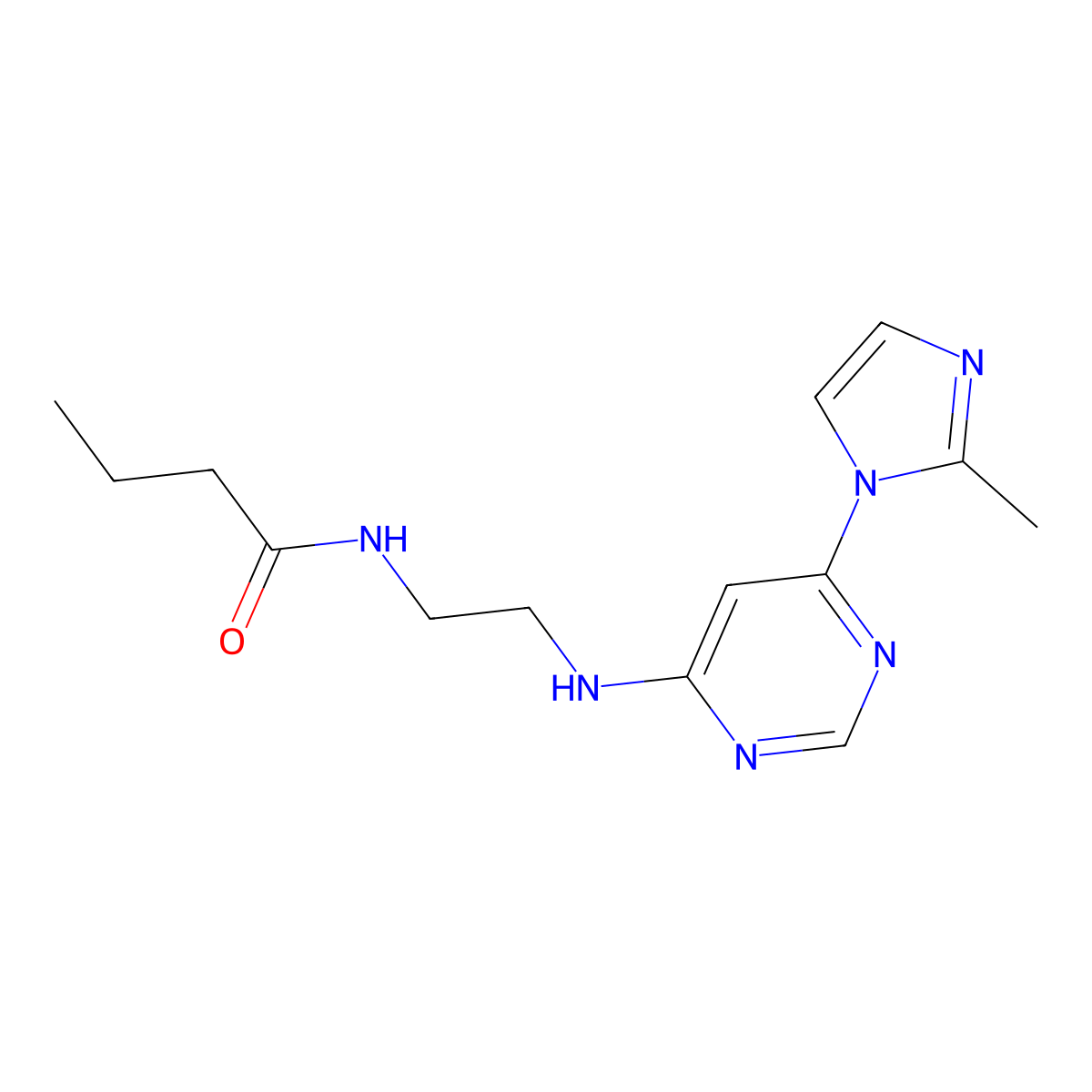 N-(2-((6-(2-methyl-1H-imidazol-1-yl)pyrimidin-4-yl)amino)ethyl)butyramide molecular structure, CAS 1171426-53-1