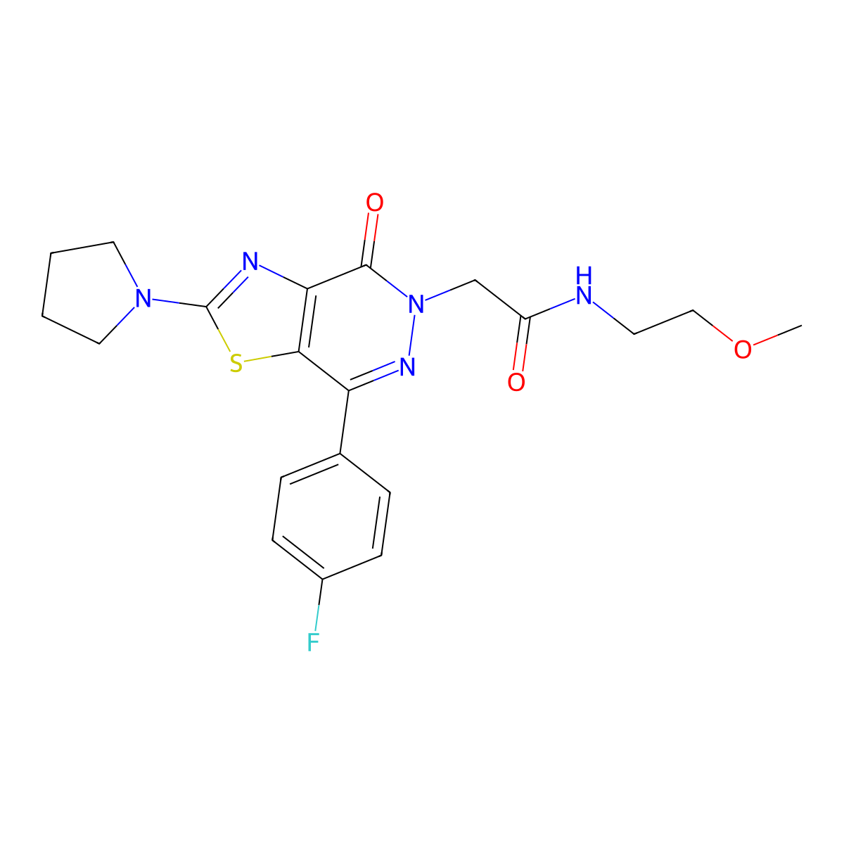 2-(7-(4-fluorophenyl)-4-oxo-2-(pyrrolidin-1-yl)thiazolo[4,5-d]pyridazin-5(4H)-yl)-N-(2-methoxyethyl)acetamide molecular structure, CAS 1171426-83-7