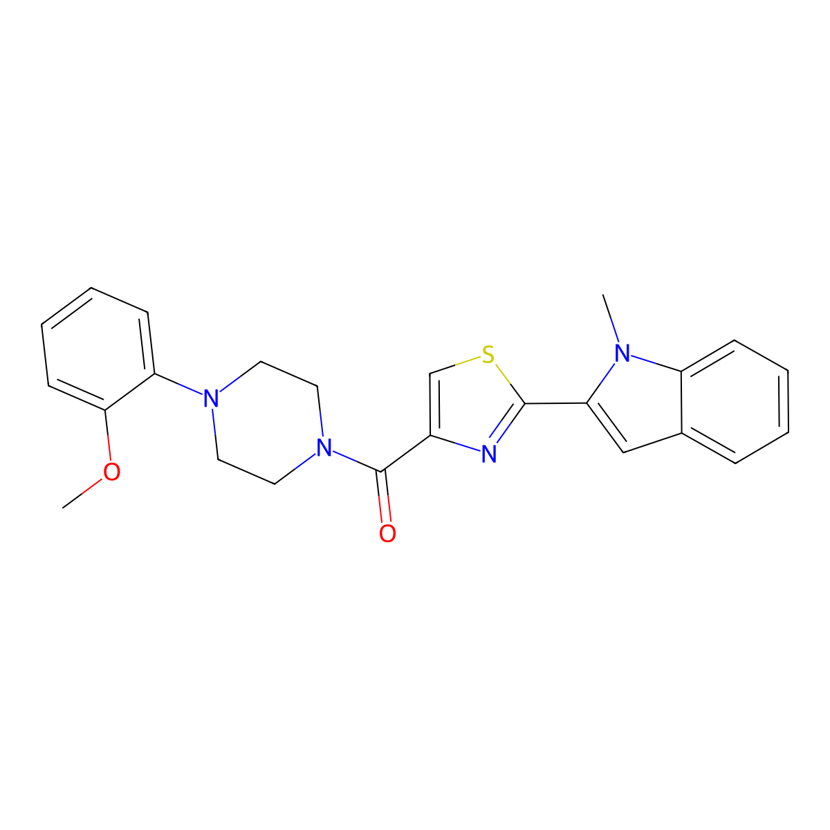 (4-(2-methoxyphenyl)piperazin-1-yl)(2-(1-methyl-1H-indol-2-yl)thiazol-4-yl)methanone molecular structure, CAS 1171428-50-4