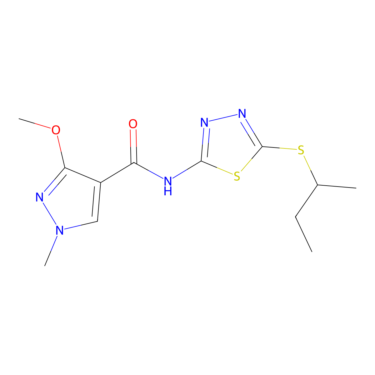 N-(5-(sec-butylthio)-1,3,4-thiadiazol-2-yl)-3-methoxy-1-methyl-1H-pyrazole-4-carboxamide molecular structure, CAS 1171428-77-5
