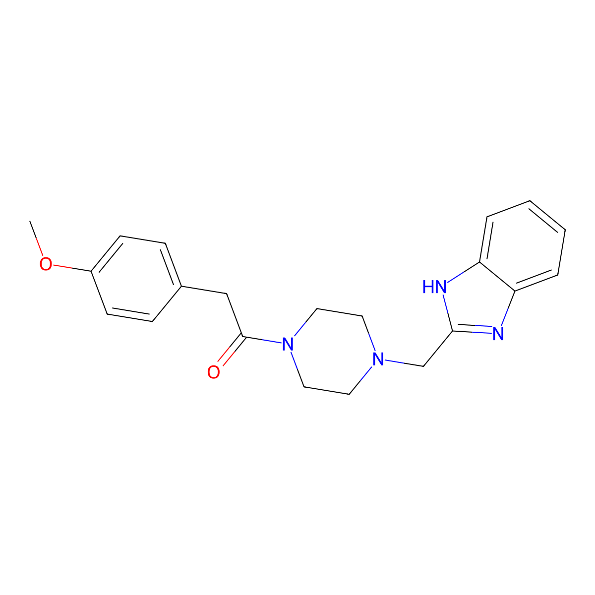 1-(4-((1H-benzo[d]imidazol-2-yl)methyl)piperazin-1-yl)-2-(4-methoxyphenyl)ethanone molecular structure, CAS 1171429-24-5