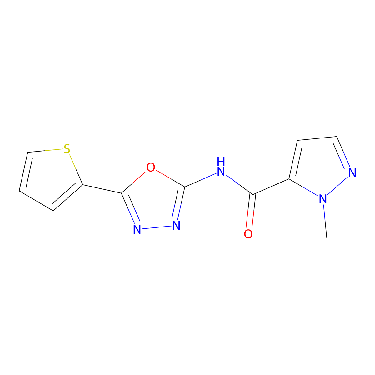 1-methyl-N-[5-(thiophen-2-yl)-1,3,4-oxadiazol-2-yl]-1H-pyrazole-5-carboxamide molecular structure, CAS 1171431-15-4