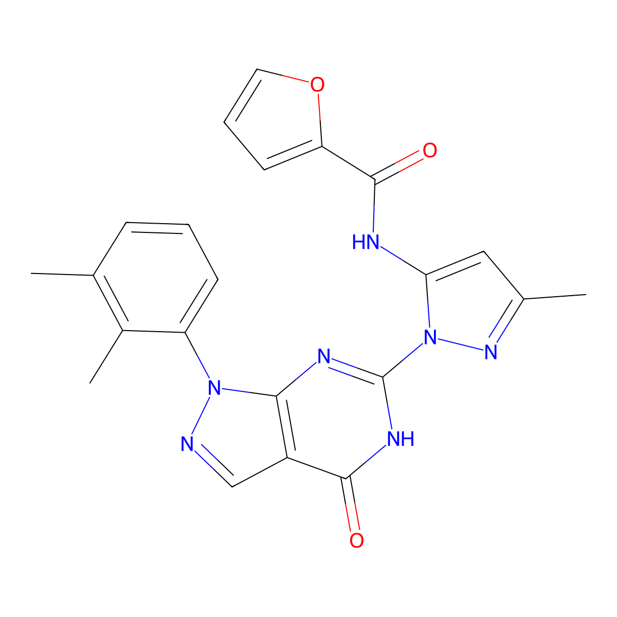N-(1-(1-(2,3-dimethylphenyl)-4-oxo-4,5-dihydro-1H-pyrazolo[3,4-d]pyrimidin-6-yl)-3-methyl-1H-pyrazol-5-yl)furan-2-carboxamide molecular structure, CAS 1171433-08-1