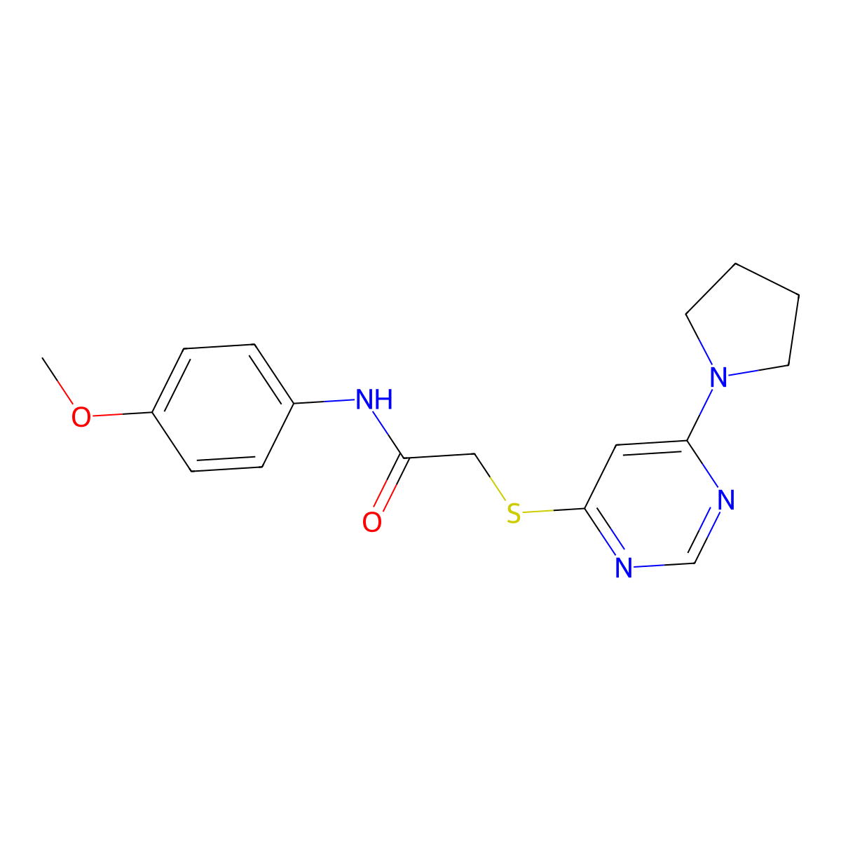 N-(4-methoxyphenyl)-2-((6-(pyrrolidin-1-yl)pyrimidin-4-yl)thio)acetamide molecular structure, CAS 1171433-75-2