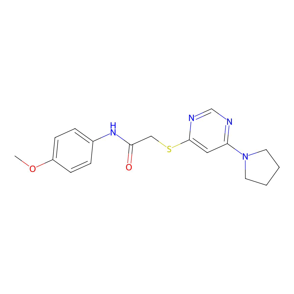 N-(4-methoxyphenyl)-2-((6-(pyrrolidin-1-yl)pyrimidin-4-yl)thio)acetamide molecular structure, CAS 1171433-75-2