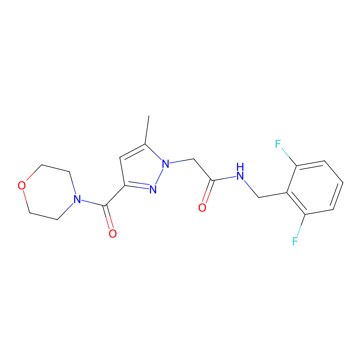 N-(2,6-difluorobenzyl)-2-(5-methyl-3-(morpholine-4-carbonyl)-1H-pyrazol-1-yl)acetamide molecular structure, CAS 1171434-23-3