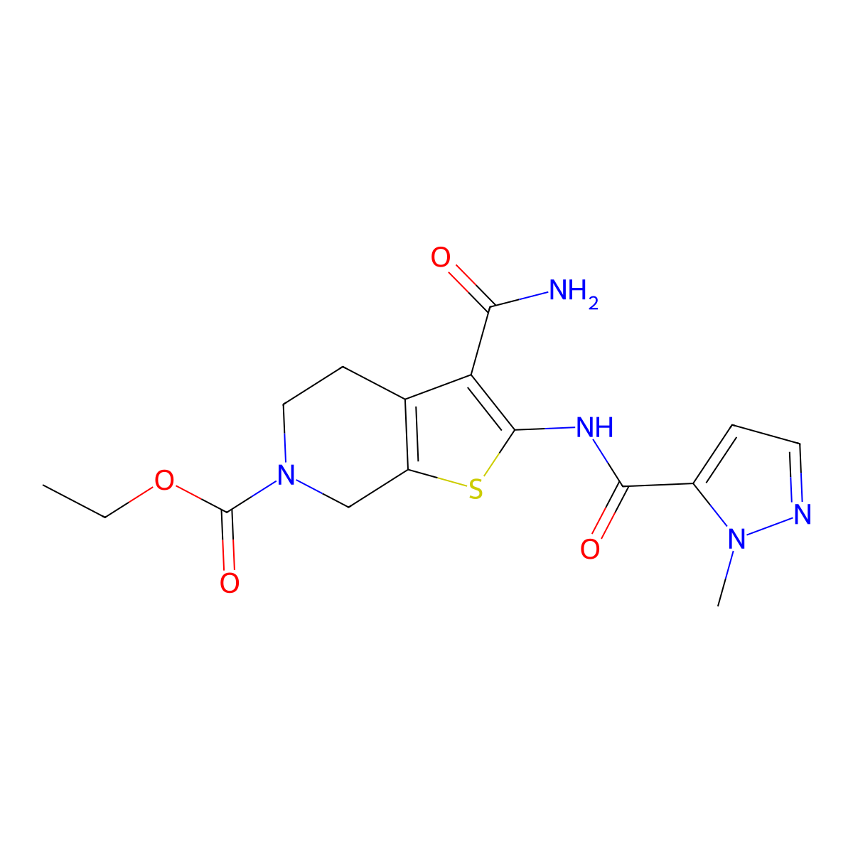 ethyl 3-carbamoyl-2-(1-methyl-1H-pyrazole-5-carboxamido)-4,5-dihydrothieno[2,3-c]pyridine-6(7H)-carboxylate molecular structure, CAS 1171434-63-1