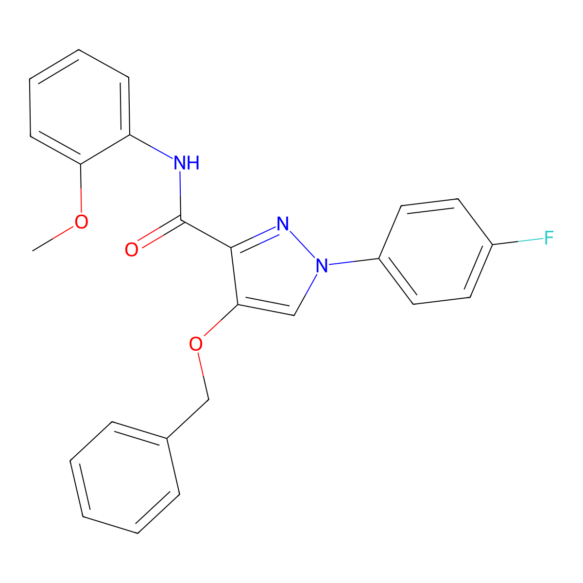 4-(benzyloxy)-1-(4-fluorophenyl)-N-(2-methoxyphenyl)-1H-pyrazole-3-carboxamide molecular structure, CAS 1171435-66-7