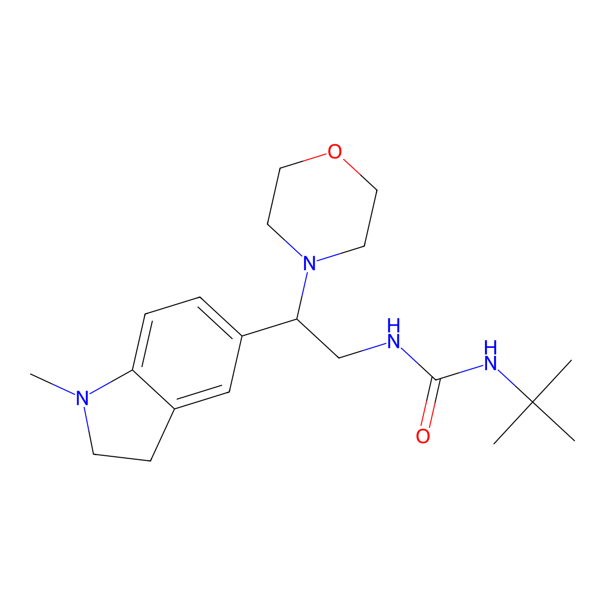 1-(Tert-butyl)-3-(2-(1-methylindolin-5-yl)-2-morpholinoethyl)urea molecular structure, CAS 1171436-59-1