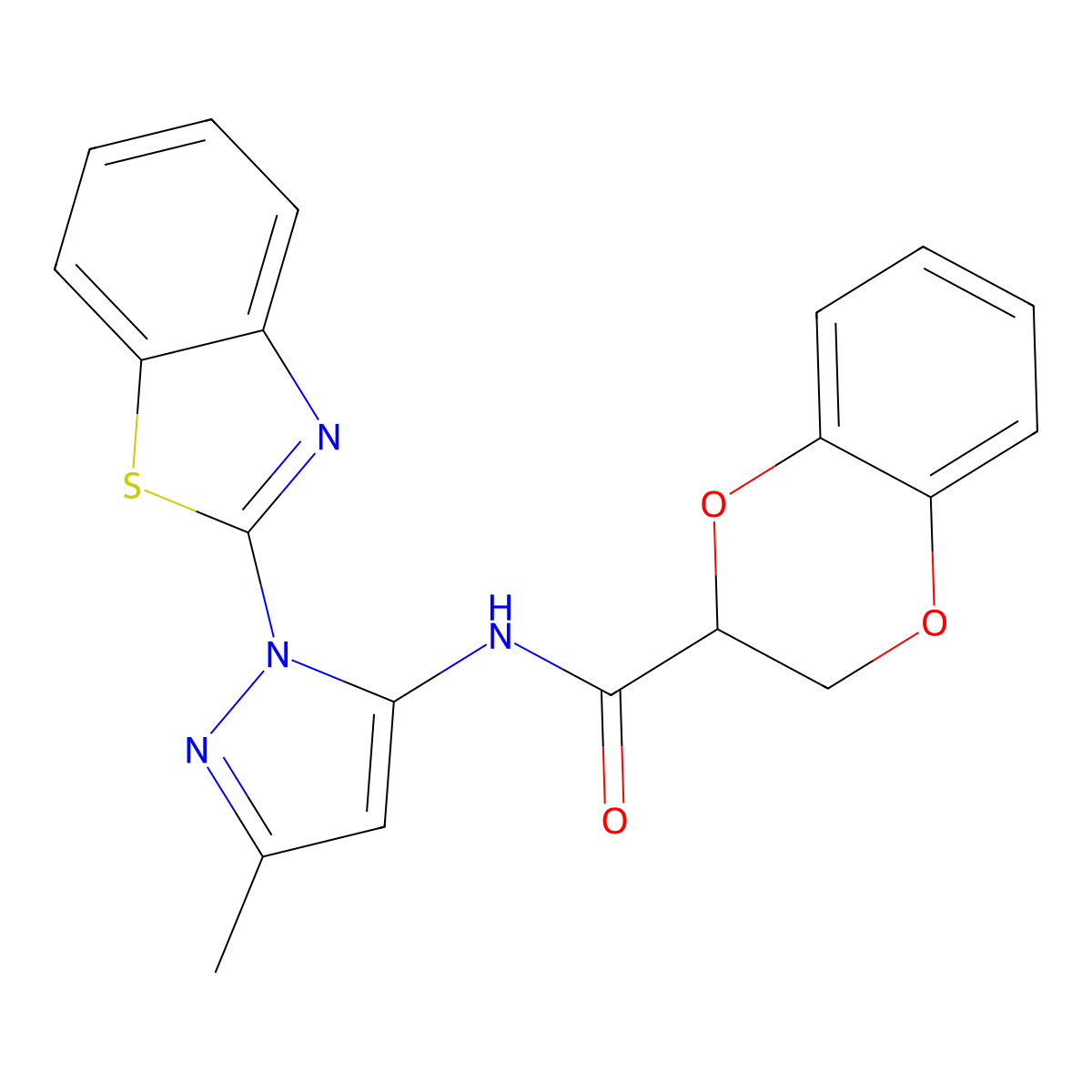 N-(1-(benzo[d]thiazol-2-yl)-3-methyl-1H-pyrazol-5-yl)-2,3-dihydrobenzo[b][1,4]dioxine-2-carboxamide molecular structure, CAS 1171437-39-0
