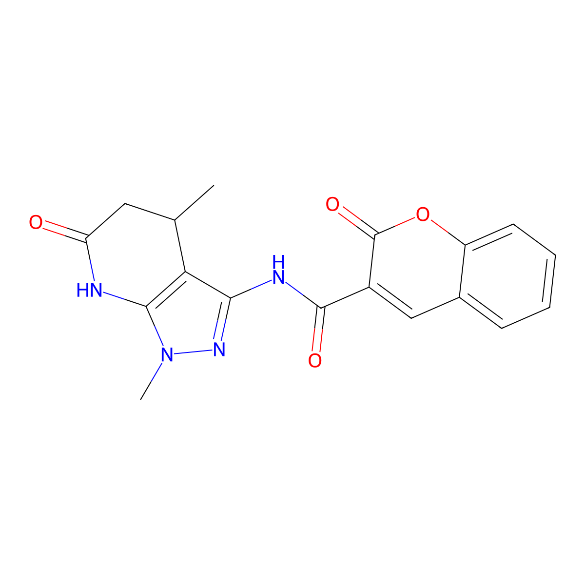 N-(1,4-dimethyl-6-oxo-4,5,6,7-tetrahydro-1H-pyrazolo[3,4-b]pyridin-3-yl)-2-oxo-2H-chromene-3-carboxamide molecular structure, CAS 1171438-49-5