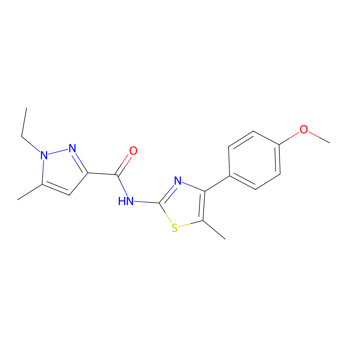 1-ethyl-N-[4-(4-methoxyphenyl)-5-methyl-1,3-thiazol-2-yl]-5-methyl-1H-pyrazole-3-carboxamide molecular structure, CAS 1171438-78-0