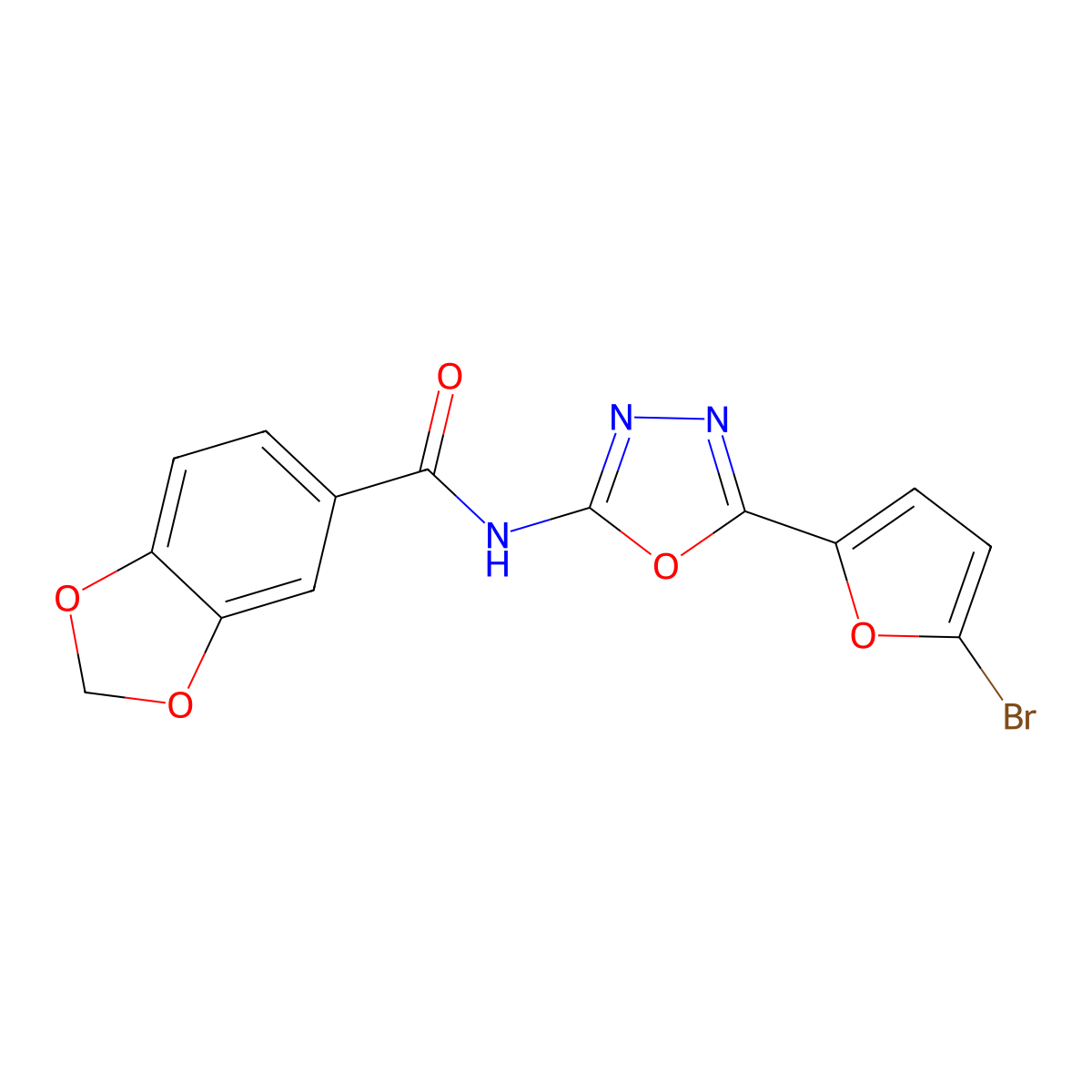 N-(5-(5-bromofuran-2-yl)-1,3,4-oxadiazol-2-yl)benzo[d][1,3]dioxole-5-carboxamide molecular structure, CAS 1171440-17-7