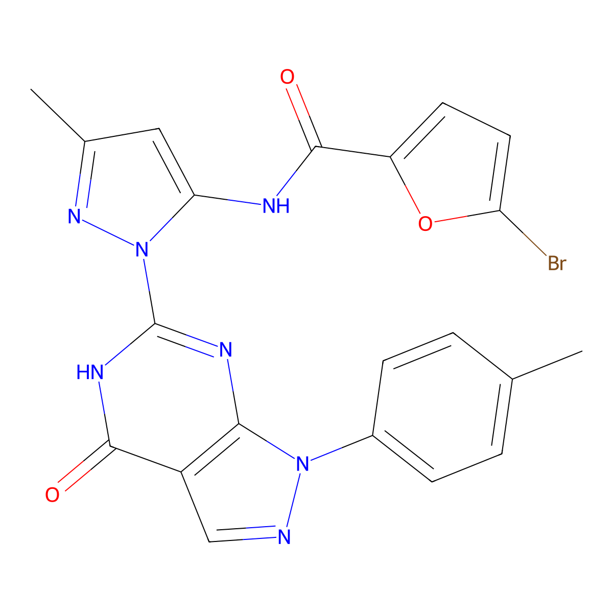 5-bromo-N-(3-methyl-1-(4-oxo-1-(p-tolyl)-4,5-dihydro-1H-pyrazolo[3,4-d]pyrimidin-6-yl)-1H-pyrazol-5-yl)furan-2-carboxamide molecular structure, CAS 1171442-32-2