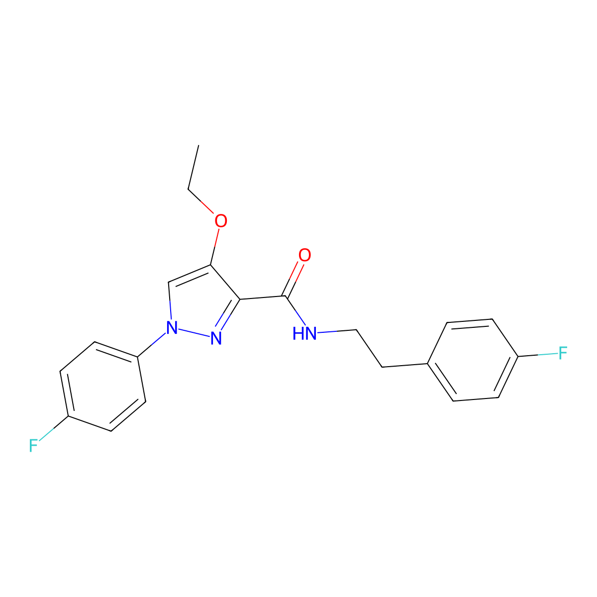 4-ethoxy-N-(4-fluorophenethyl)-1-(4-fluorophenyl)-1H-pyrazole-3-carboxamide molecular structure, CAS 1171442-59-3
