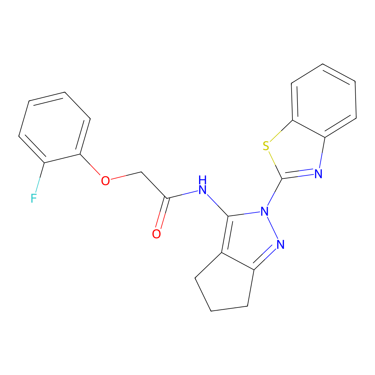 N-(2-(benzo[d]thiazol-2-yl)-2,4,5,6-tetrahydrocyclopenta[c]pyrazol-3-yl)-2-(2-fluorophenoxy)acetamide molecular structure, CAS 1171443-72-3