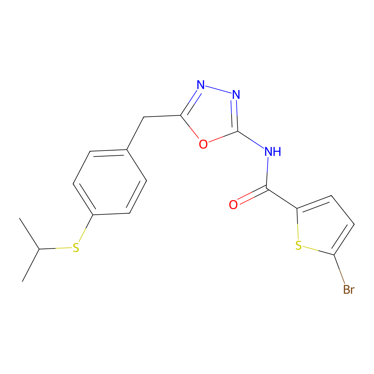 5-bromo-N-(5-(4-(isopropylthio)benzyl)-1,3,4-oxadiazol-2-yl)thiophene-2-carboxamide molecular structure, CAS 1171447-01-0