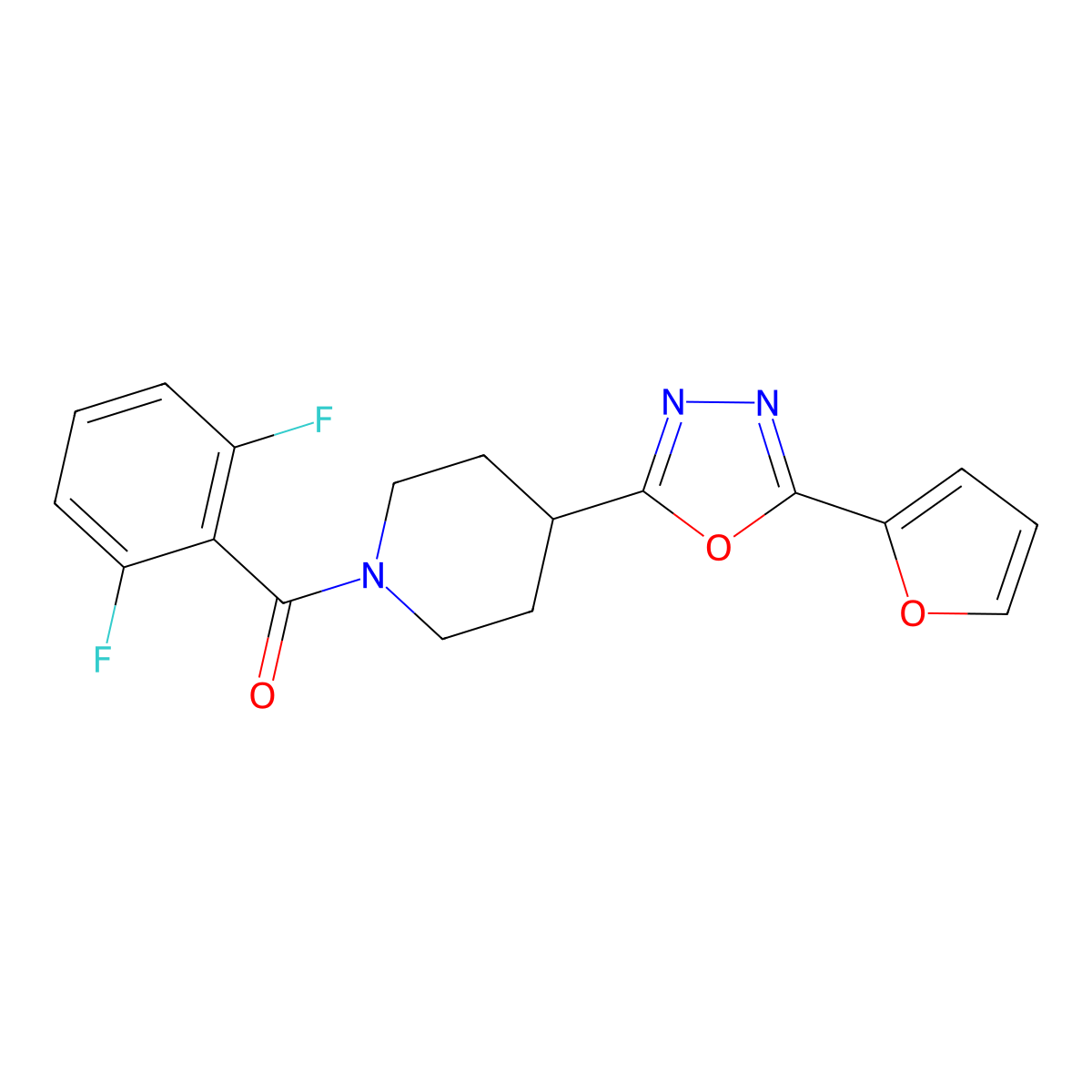 (2,6-Difluorophenyl)(4-(5-(furan-2-yl)-1,3,4-oxadiazol-2-yl)piperidin-1-yl)methanone molecular structure, CAS 1171447-96-3