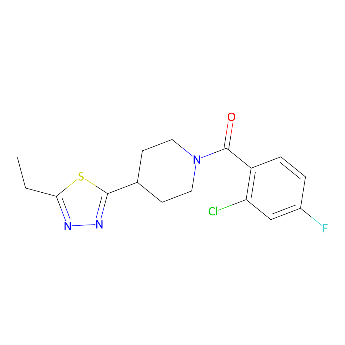 (2-Chloro-4-fluorophenyl)(4-(5-ethyl-1,3,4-thiadiazol-2-yl)piperidin-1-yl)methanone molecular structure, CAS 1171450-28-4